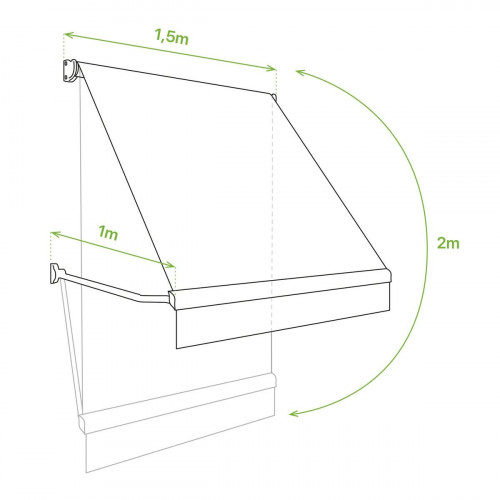 Toldo brazo punto recto 1.5x2m para ventana kenia estructura blanca manual con manivela tela acrílica beige