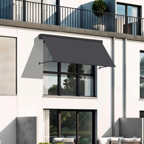 Toldo brazo punto recto 1.5x2m para ventana Sabana cofre gris manual con manivela tela acrílica gris oscuro