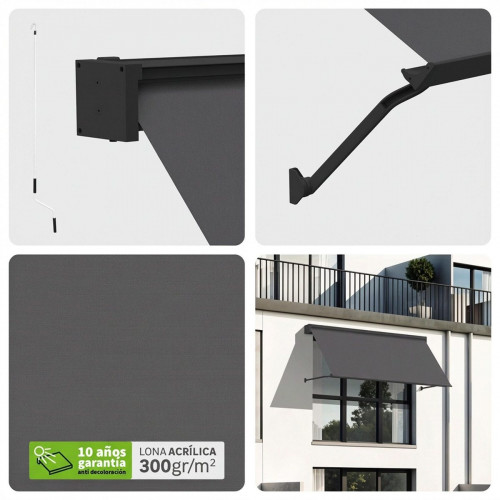 Toldo brazo punto recto 1.5x2m para ventana Sabana cofre gris manual con manivela tela acrílica gris oscuro