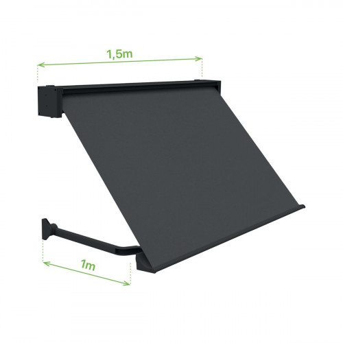 Toldo brazo punto recto 1.5x2m para ventana Sabana cofre gris manual con manivela tela acrílica gris oscuro