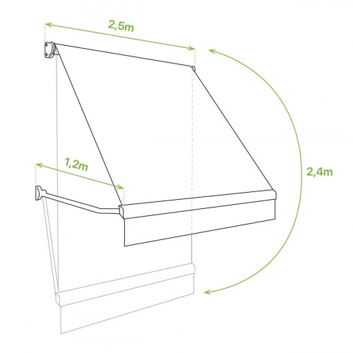 Toldo brazo punto recto 2.5x2.4m para ventana kenia estructura gris motorizado con mando tela acrílica gris