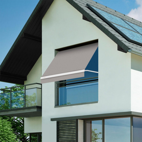 Toldo brazo punto recto 2x2m para ventana kenia estructura blanca manual con manivela tela acrílica gris