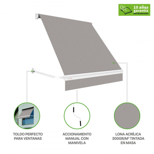 Toldo brazo punto recto 2x2m para ventana kenia estructura blanca manual con manivela tela acrílica gris