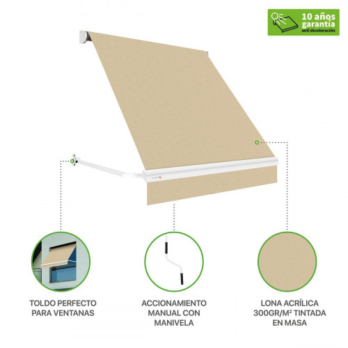 Toldo brazo punto recto 2x2m para ventana kenia estructura blanca manual con manivela tela acrílica beige