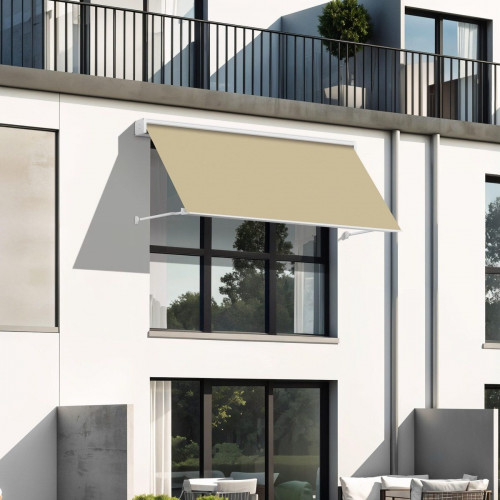 Toldo brazo punto recto 2x2m para ventana Sabana cofre blanco manual con manivela tela acrílica beige