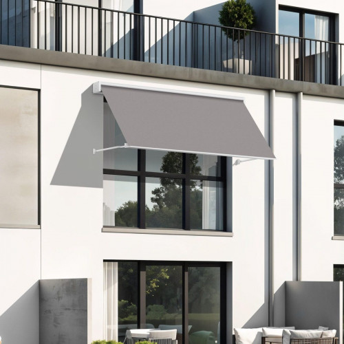 Toldo brazo punto recto 2x2m para ventana Sabana cofre blanco motorizado con mando tela acrílica gris