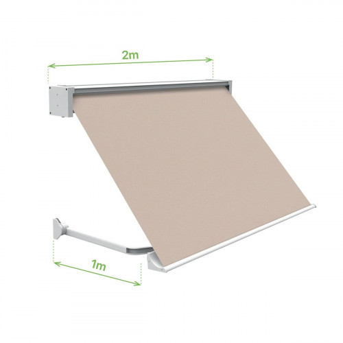 Toldo brazo punto recto 2x2m para ventana Sabana cofre blanco motorizado con mando tela acrílica crudo
