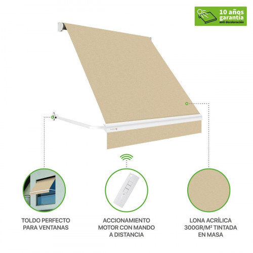 Toldo brazo punto recto 3x2.4m para ventana kenia estructura blanca manual con manivela tela acrílica beige