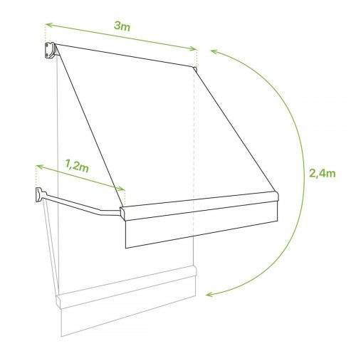 Toldo brazo punto recto 3x2.4m para ventana kenia estructura blanca manual con manivela tela acrílica beige