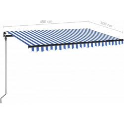Toldo retráctil manual con led azul y blanco 450x300 cm - COMFORTXL