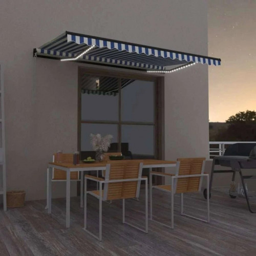 Toldo retráctil manual con led azul y blanco 450x300 cm - COMFORTXL
