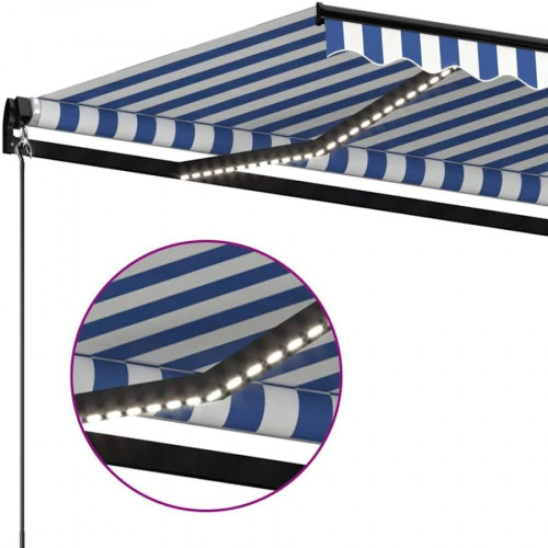 Toldo retráctil manual con led azul y blanco 450x300 cm - COMFORTXL