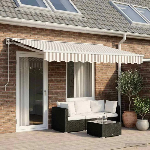Toldo Retráctil Manual Gris Claro Y Blanco. 4,5 X 3,5 M Vidaxl
