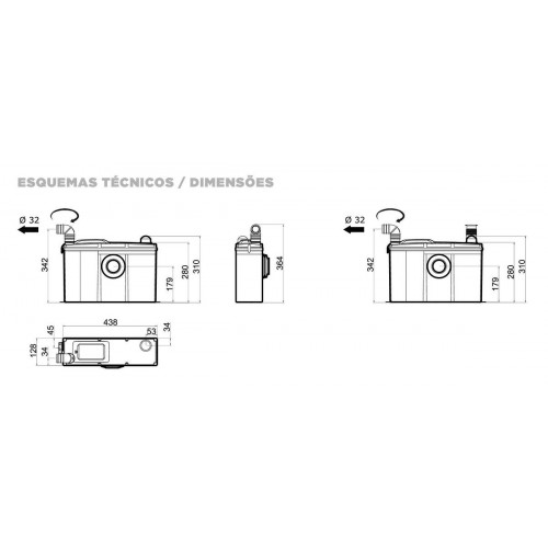 Triturador WC compacto 1 entrada Watersan Basic