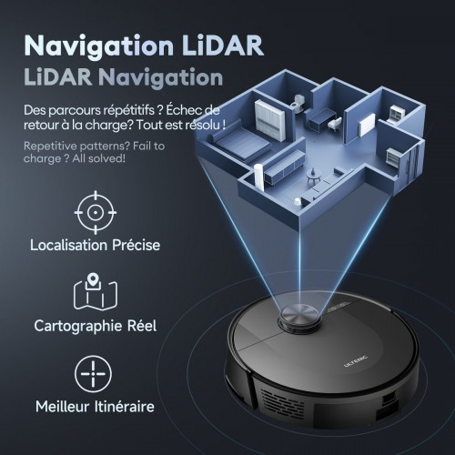 Ultenic DL10 Robot Aspirador y Fregasuelos con Navegación Láser, 8000Pa, 200Min, Robot Limpieza con Mapeo, Auto Carpet Boost, DL10