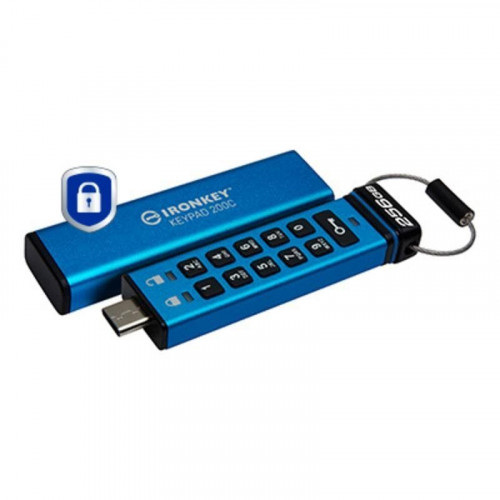 Unidad flash Kingston IronKey Keypad 200C 256GB USB-C cifrada IP68 Azul