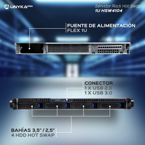 UNYKAch 1U HSW4104 NAS de Montaje en Rack 4x HDD