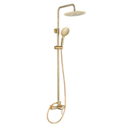 Valaz Barra de ducha monomando redonda ajustable hasta 120CM dorado cepillado - Serie Ebro - 25cm