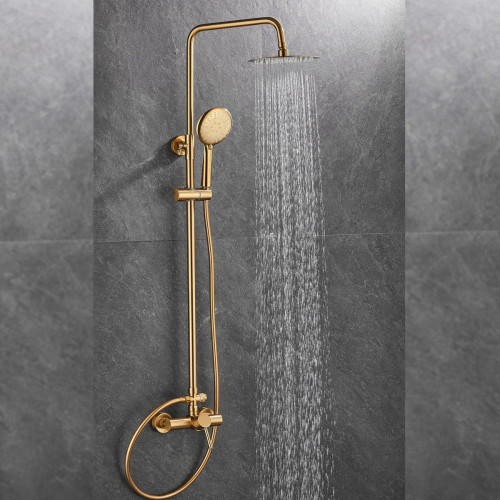 Valaz Barra de ducha monomando redonda ajustable hasta 120CM dorado cepillado - Serie Ebro - 25cm