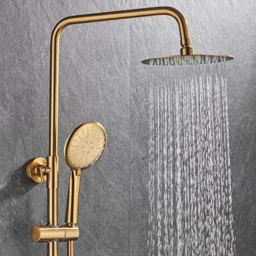 Valaz Barra de ducha monomando redonda ajustable hasta 120CM dorado cepillado - Serie Ebro - 25cm