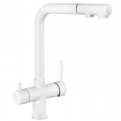 Valaz Grifo de cocina monomando 3 vías redondo con osmosis y extraíble en blanco serie Vernisa