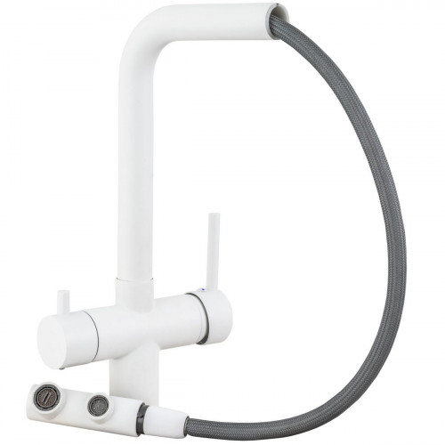 Valaz Grifo de cocina monomando 3 vías redondo con osmosis y extraíble en blanco serie Vernisa