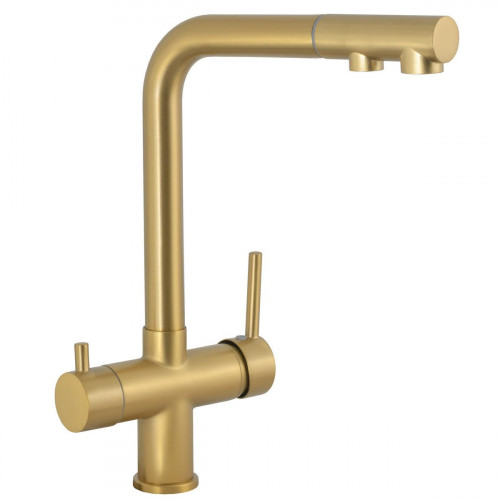 Valaz Grifo de cocina monomando 3 vías redondo con osmosis y extraíble en oro mate serie Vernisa