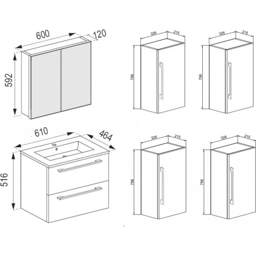 VCM 5 pcs. Washing area washbasin set washbasin Badinos SC (915093)