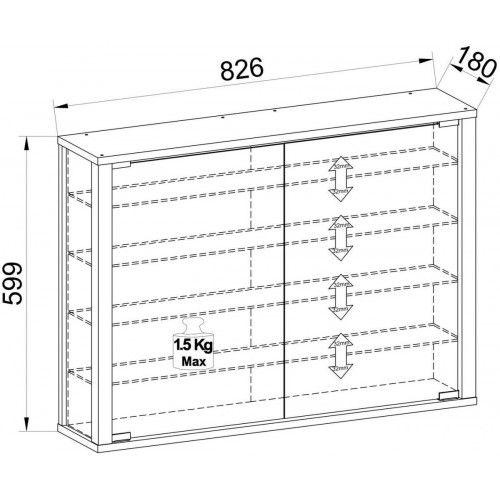 VCM Wall showcase hanging showcase glass showcase Vitrosa L 60x83x18 cm (919075)