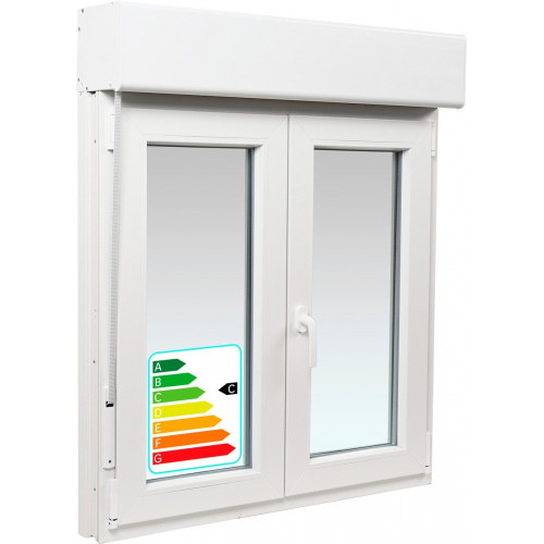 Ventana PVC 100x119cm oscilobatiente blanca Isoxa doble acristalamiento transparente 4/16/4 bajo emisivo con persiana