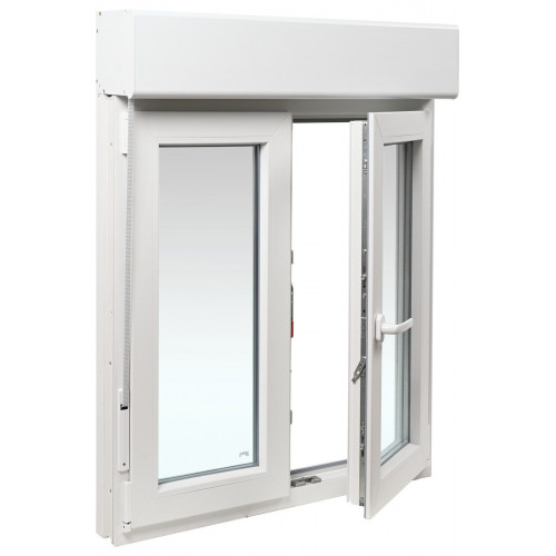 Ventana PVC 100x139cm oscilobatiente blanca Isoxa doble acristalamiento transparente 4/16/4 bajo emisivo con persiana
