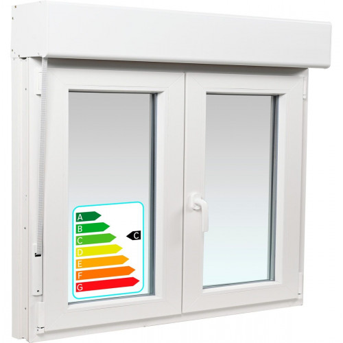 Ventana PVC 140x119cm oscilobatiente blanca Isoxa doble acristalamiento transparente 4/16/4 bajo emisivo con persiana