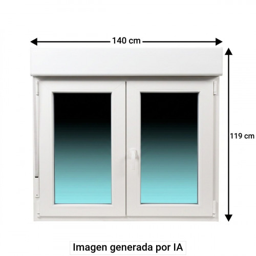 Ventana PVC 140x119cm oscilobatiente blanca Isoxa doble acristalamiento transparente 4/16/4 bajo emisivo con persiana