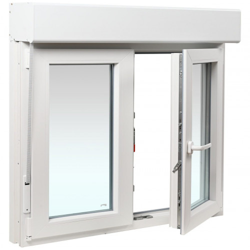 Ventana PVC 140x119cm oscilobatiente blanca Isoxa doble acristalamiento transparente 4/16/4 bajo emisivo con persiana