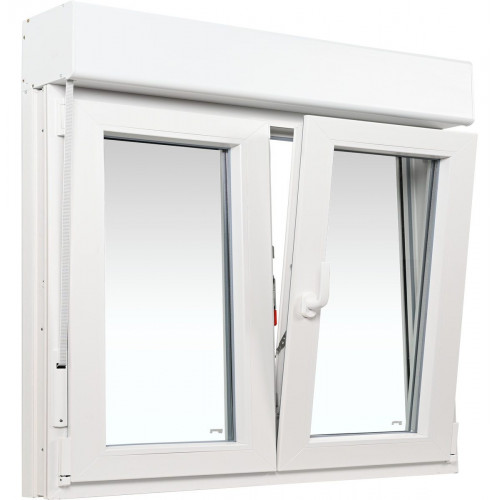 Ventana PVC 140x119cm oscilobatiente blanca Isoxa doble acristalamiento transparente 4/16/4 bajo emisivo con persiana