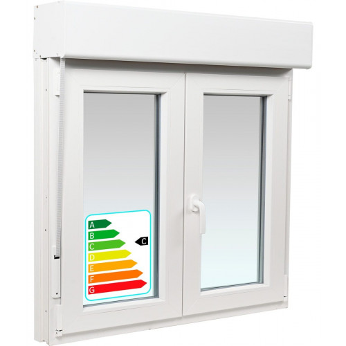Ventana PVC 140x139cm oscilobatiente blanca Isoxa doble acristalamiento transparente 4/16/4 bajo emisivo con persiana