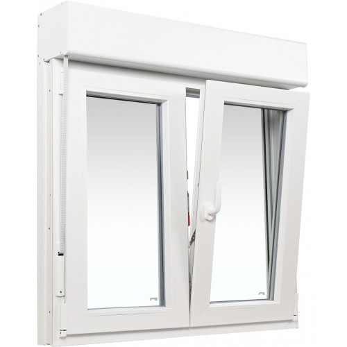 Ventana PVC 140x139cm oscilobatiente blanca Isoxa doble acristalamiento transparente 4/16/4 bajo emisivo con persiana