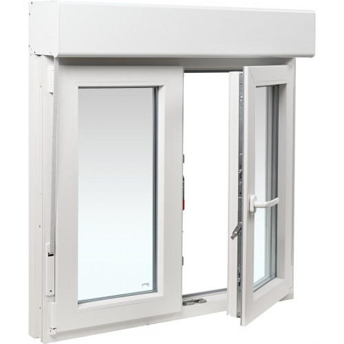 Ventana PVC 140x139cm oscilobatiente blanca Isoxa doble acristalamiento transparente 4/16/4 bajo emisivo con persiana
