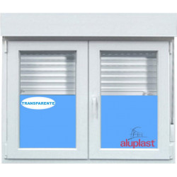 Ventana PVC 1500x1340 Blanca 2 Hojas Oscilobatiente con Persiana Vidrio Transparente