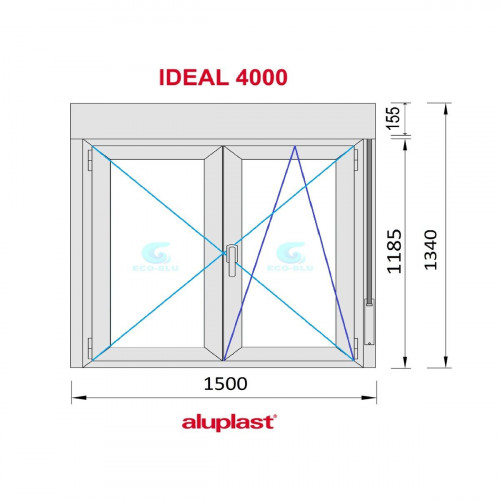 Ventana PVC 1500x1340 Blanca 2 Hojas Oscilobatiente con Persiana Vidrio Transparente