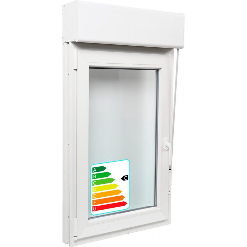 Ventana PVC 75x139cm oscilobatiente izquierda blanca Isoxa doble acristalamiento transparente 4/16/4 bajo emisivo con persiana