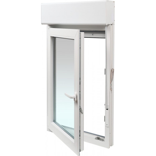 Ventana PVC 75x139cm oscilobatiente izquierda blanca Isoxa doble acristalamiento transparente 4/16/4 bajo emisivo con persiana