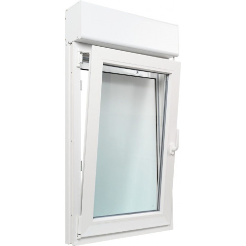 Ventana PVC 75x139cm oscilobatiente izquierda blanca Isoxa doble acristalamiento transparente 4/16/4 bajo emisivo con persiana