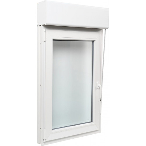 Ventana PVC 75x139cm oscilobatiente izquierda blanca Isoxa doble acristalamiento transparente 4/16/4 bajo emisivo con persiana