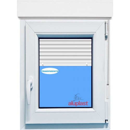 Ventana PVC 800x1155 Blanca Oscilobatiente Derecha con Persiana Vidrio Transparente