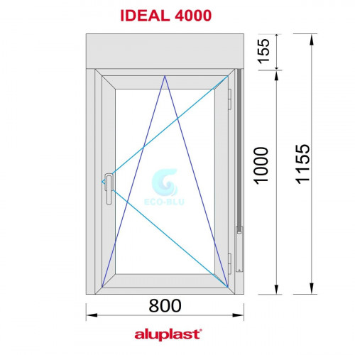 Ventana PVC 800x1155 Blanca Oscilobatiente Derecha con Persiana Vidrio Transparente