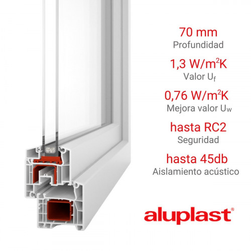 Ventana PVC Reforzado 800x500 Blanca Oscilante | Mate – Perfil Aluplast