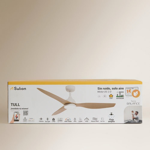 Ventilador de techo con luz LED y motor DC Natural New Tull Sulion Natural
