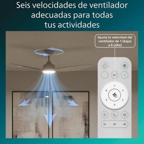 Ventilador de Techo con Luz Philips Olas 35W 132cm 6 Velocidades Motor DC Silencioso Mando Función Invierno