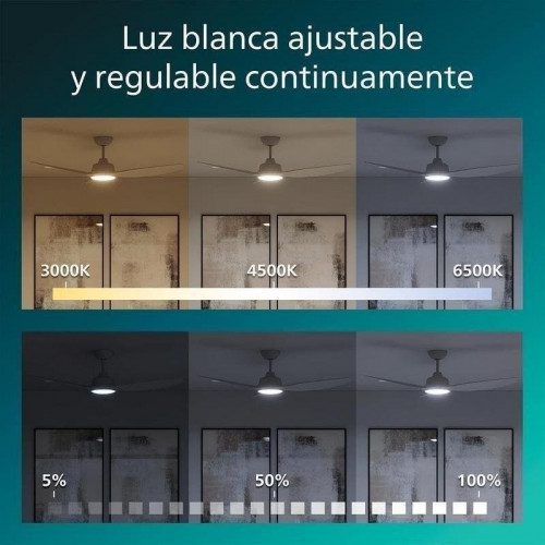 Ventilador de Techo con Luz Philips Olas 35W 132cm 6 Velocidades Motor DC Silencioso Mando Función Invierno